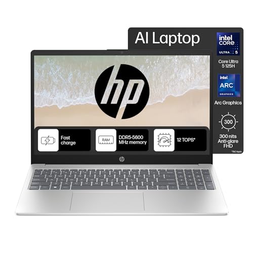 Image of (Refurbished) HP 15 AI Laptop, Intel Core Ultra 5 125H,12 Tops, 16GB DDR5, 1TB SSD,(Win 11, Silver, 1.65 kg),Anti-Glare, 15.6-inch (39.6 cm), FHD, Intel Arc Graphics, FHD Camera, Backlit KB, fd1197TU