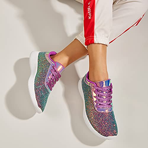 Image of BELOS Women's Glitter Shoes Sparkly Lightweight Metallic Sequins Tennis Shoes Casual Retro Braided Walking Shoes