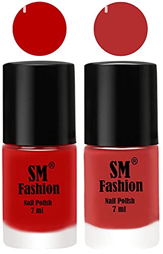 Image of Long Lasting Nail Polish | Nail Paint Combo 7 ml Each) - Set of 2 Red-Coral Pink