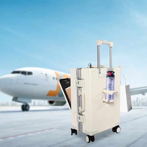 Ongniong Hard Suitcase with Front Pocket 20in Carry on Luggage with USB Charging Port, Spinner Wheels, TSA Lock, Cup Holder and Hook, Travel Rolling Luggage, 14\"-15\" Laptop Case Trolley