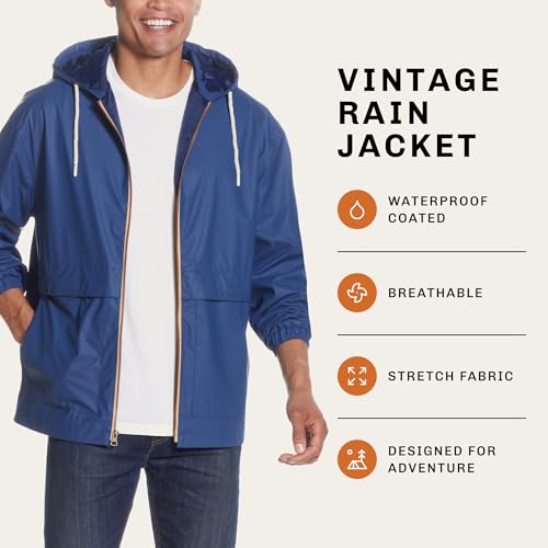 Image of Weatherproof Vintage Mens Lightweight Waterproof Coated Hooded Rain Jacket- Light Windbreaker Raincoat for Men- Rain Slicker