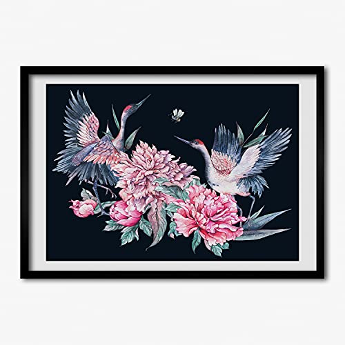 Cadre photo Grues et Pivoines pour décorer un salon zen