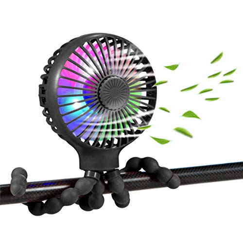 scurry Stroller Fan Upgraded Portable Fan Versatile Fan Personal Desk Fan USB Rechargeable Fan with LED Light and Aromatherapy Flexible Tripod Design Handheld Fan 3 Speeds Baby Fan for Strollerï¼ˆBlack)