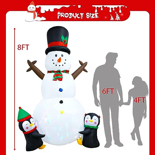 Miniatura 3 de Vintoney Muñeco De Nieve Inflable Navidad 8ft 2,4 M Con Luces Led Giratorias Decoración Navideña Exterior Gigante, Adornos Y Figuras De Navidad Para Jardín, Patio E Inflables De Nieve