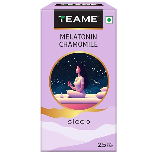 Image of TE-A-ME Melatonin Chamomile Tea for Sleep, 25 Tea Bags | Helps in Night Time Sleep | Melatonin, Chamomile Flowers, Passion Herb, Lavender Flower | Melatonin 1 mg per Teabag