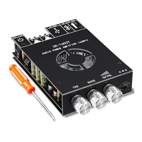Daakro ZK-1602T Bluetooth Amplifier Board,160W+160W 2.0 Channel Amp Board with Treble and Bass Control,DC 15-36V, Bluetooth and AUX Inputs, Audio Amp Board for Home DIY Wireless Speaker, Password Free