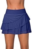 Aleumdr Women's Three Layered Swim Skirted Bikini Swim Bottom Swimdress Blue Large 12 14