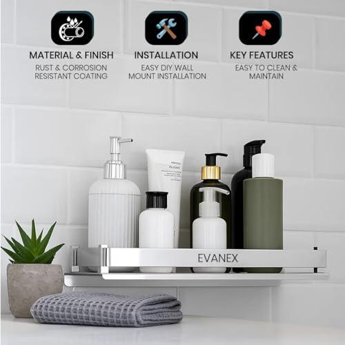 Image of EVANEX Bathroom Shelf | 5x15 Inch 304 Stainless Steel Wall Mount Bathroom Organizer Racks and Shelves | Multipurpose Storage Shelf for Toiletries and Bathroom Accessories