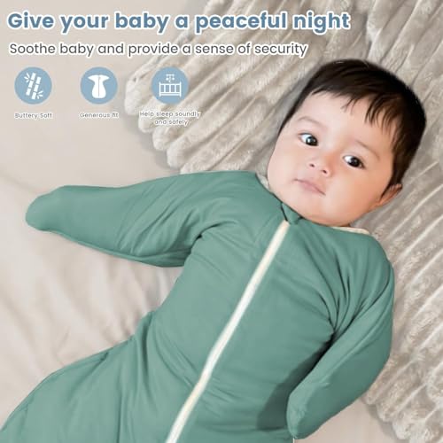 Image of ZIGJOY Swaddle Sleep Sack 3-6 Months, 2.5 Tog Winter Baby Wearable Blanket | Rayon Made from Bamboo, Long Sleeves, Arms Free, 2-Way Zipper, High Stretchy