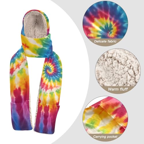 Warm Winter Hooded Scarf Hat for Women with Gloves Pocket Long Scarves Shawl Wraps H0809724