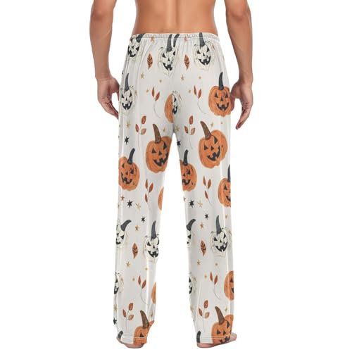 Mens Pajama Pants Halloween Pumpkins Leaves Star Moon Soft Lounge Sleep Pj Bottoms with Drawstring Pockets3