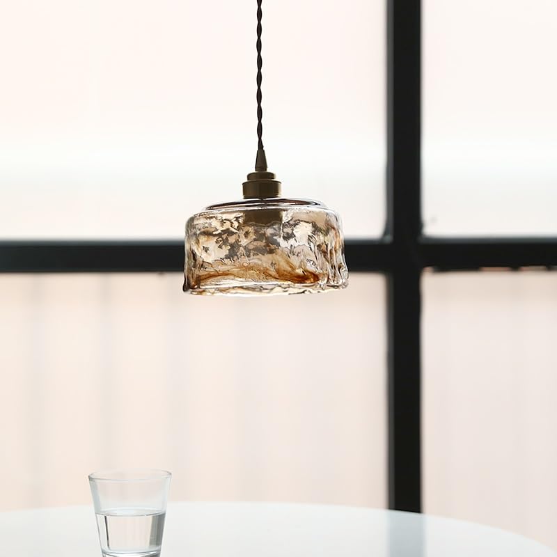 Lustre suspension ambre vintage 16cm idéal pour éclairage de table cuisine