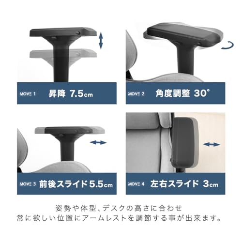 タンスのゲン CYBER-GROUND ゲーミングチェア スエード調 【ロゴなし】フットレスト付き 4Dアームレスト ハイバック 昇降式 リクライニング ロッキング ヘッドクッション 可動式 ランバーサポート ピンク 68800008(86607) の商品画像 4