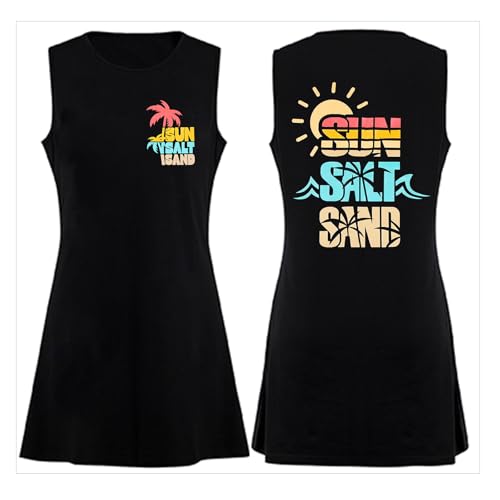 Image of MYHALF Summer Tank Dress for Women Sleeveless Beach Vacation Sundress Short Coconut Tree Sun Dress Casual Coverup