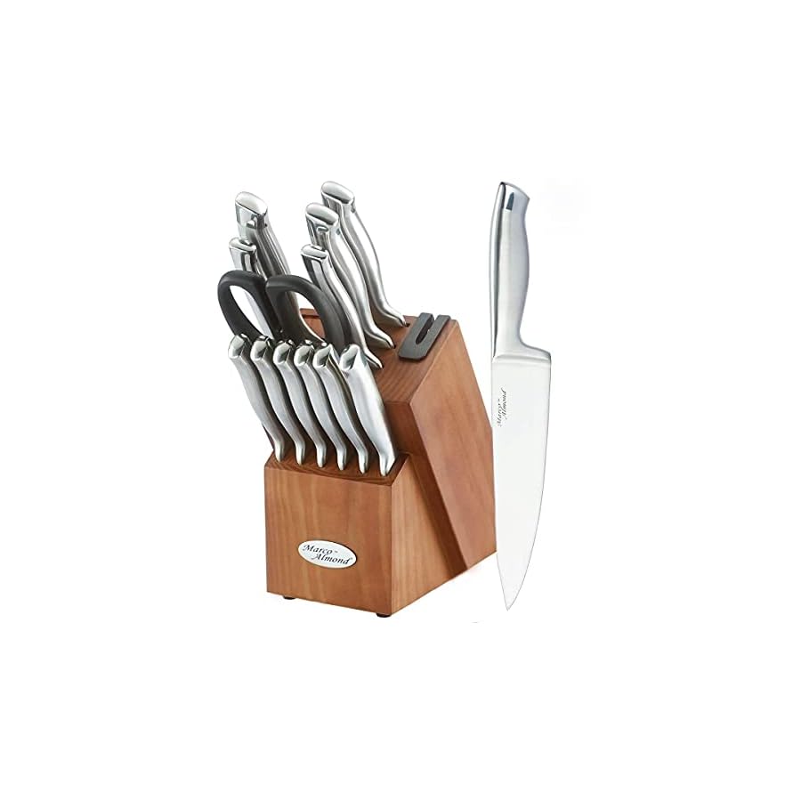Marco-Almond-KYA26-Knife-Sets-14-Pieces-Stainless-Steel-Cutlery-Kitchen-Knife-Set-with-Block-Hollow-Handle-Self-Sharpening-Knife-Block-Set 14 Pieces Stainless Steel Chef Kitchen Knives with Built-in Sharpener