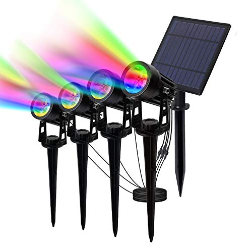 T-SUNUS Solarlampen für außen RGB, Solarstrahler für außen mehrfarbig Gartenstrahler Solar IP65 Wasserdicht mit 6 RGB Farbwechsel 4 Stück für Garten Weg Terrasse Rasen Cover