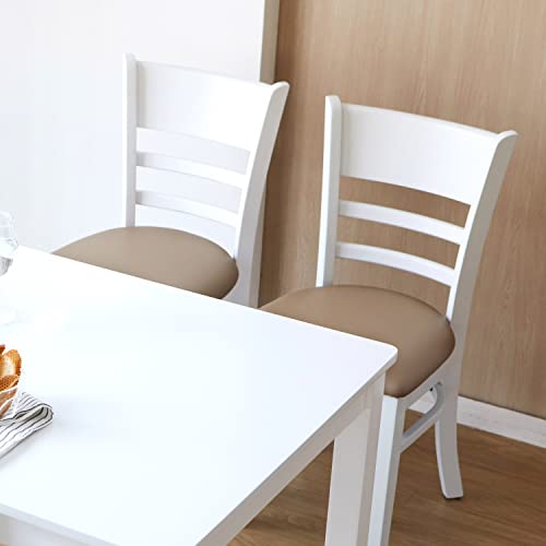 Livinia Cabin Dining Chair Set Of 2, Solid Malaysian Oak Pu Leather Upholstered Cushion Seat Wooden Ladder Back Side Chairs (White) #TOP7