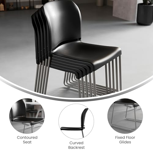Flash Furniture Hercules Series Contoured Stacking Chairs for Waiting Rooms and Offices, Ergonomic Lobby Chairs with Curved Back, Set of 5, Black