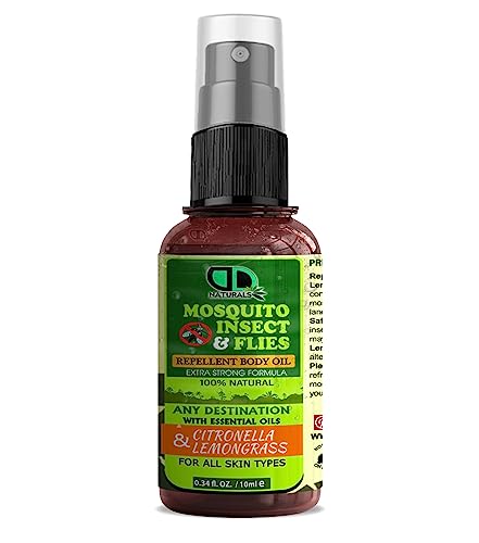 DD Teck Mosquito & Insect Repellent Oil – Lemongrass and Citronella Essential Oils, Natural Body Oil for Repelling Mosquitoes, Flies, Gnats & Biting Insects 10ml Spray