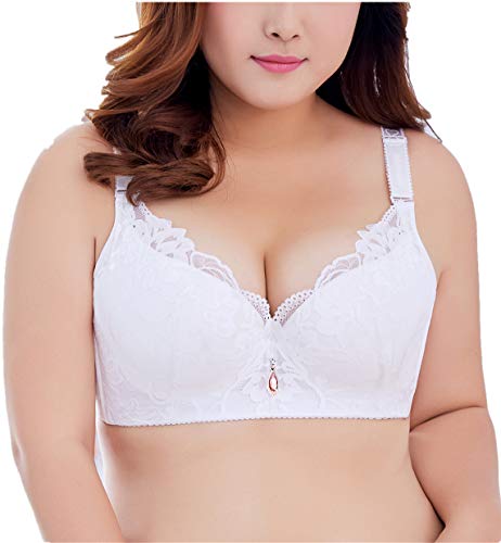 Women Plus Size Bra Underwire Push Up Lace Smoothing Back Everyday Bra White 42Dd #TOP1