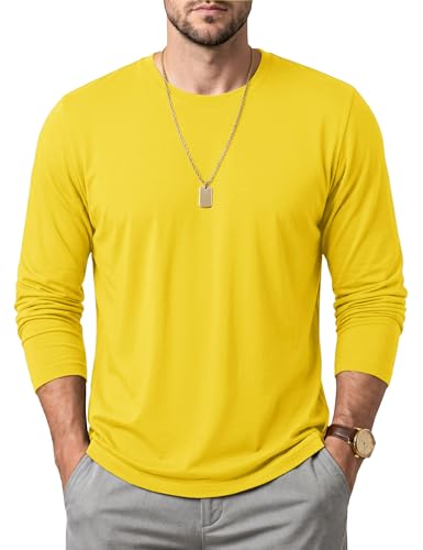 MAGNIVIT Long Sleeve Tees for Men Crew Neck T Shirt Solid Casual Regular Fit Shirt Lightweight Work Tee Shirts Yellow