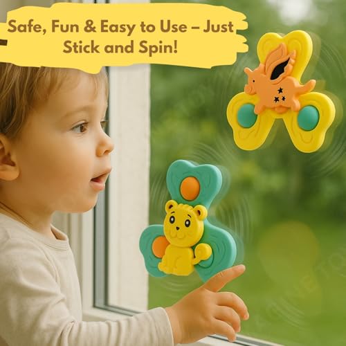 Image of Toy Imagine Suction Spinner Toys for Babies & Toddlers- Fidget Toys for Kids Travel-Friendly Baby Bath Toys, Learning & Gift Accessories (3 Pcs)