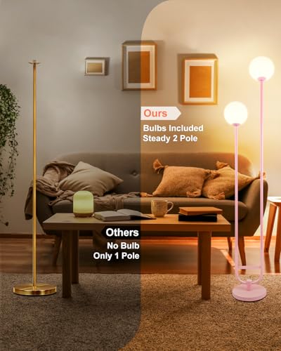 Image of Lightdot 63IN Pink Floor Lamp Modern Mid Century Globe Standing Lamps with 3000K LED Bulbs Included Candle Holder Style Vintage Tall Lamp for Living Room /Wedding /Sofa Beside /Corner Decor