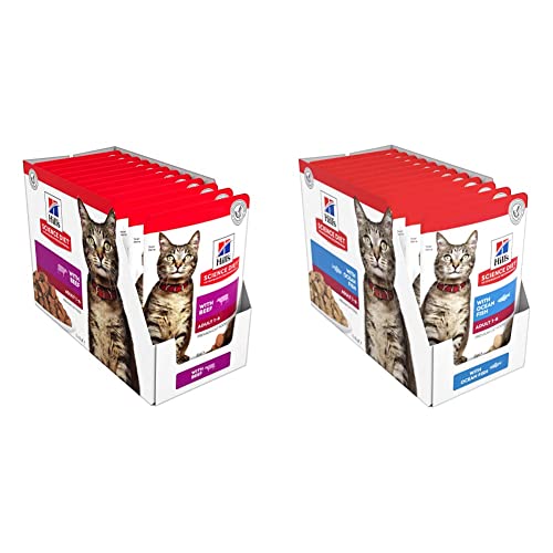 Hills Science Adult Wet Cat Food Pouches (Beef & Ocean Fish) 2x12 Pack