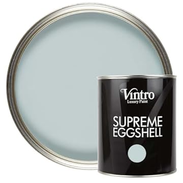 Vintro Paint | Blue/Green Eggshell Paint | for Walls | Wood | Trim | Satin Furniture Paint | Interior & Exterior Use. 1 Litre (Harewood - Blue/Green)