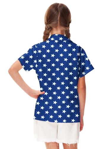 Image of Remimi Unisex Kids 4th of July Button Up Shirt Boys American Flag Print Hawaiian Beach Short Sleeve Tops 5-14 Years
