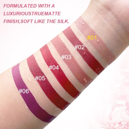 Image of evpct 1Pcs Ruby Red Matte Liquid Lipstick Lip Stain Sets for Women, Peony Flower Dark Red Matte+Lipstick Long Lasting Permanent 24 hr Hours Magic Lipstick 24 Hours original Waterproof, 04#