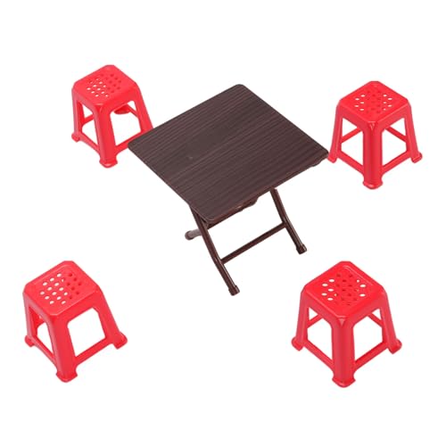 Alomejor Taburete de Mesa en Miniatura de Muñecas, Mesa Plegable Modelo de Taburete Rojo para y Silla de Muebles en Miniatura