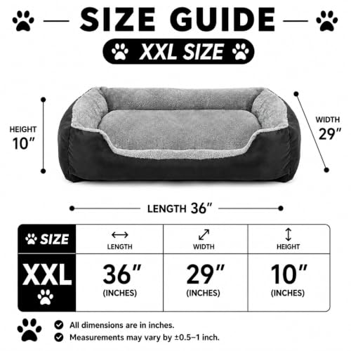 Image of SITSNOOZE Dog Beds Dogs & Cats, Rectangle Washable Pet Bed Comfortable and Breathable Pet Sofa Warming Orthopedic and Non-Skid Bottom (Reversible) (Black, XXL)