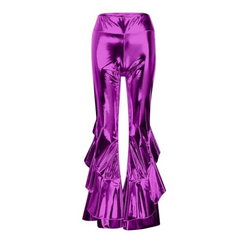 Women’s Metallic Flare Bell Bottom Pants for Rave & Disco
