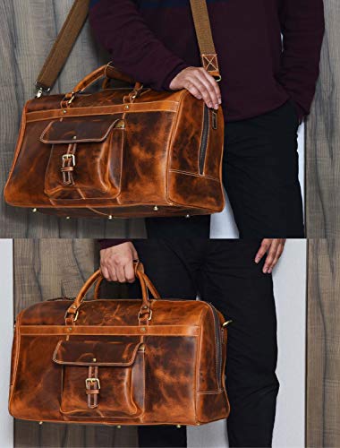 Aaron Leather 20 inch Full Grain Leather Weekender Duffle Bag (Brown)
