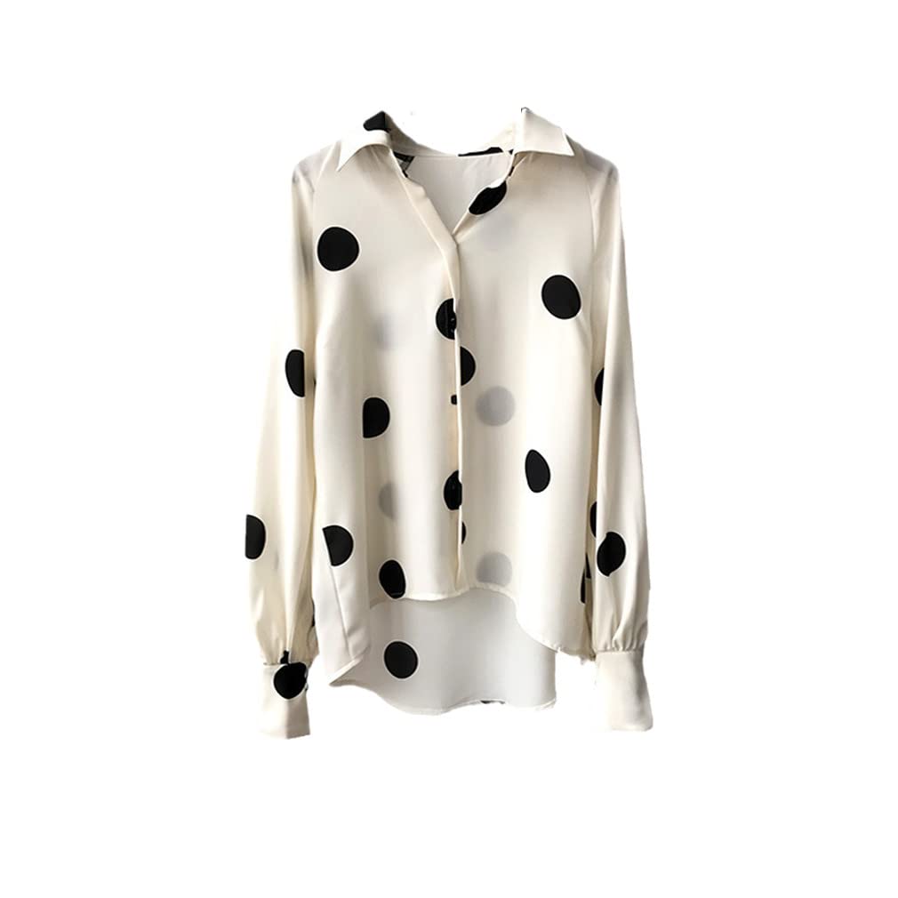 Polka Dot Chiffon Shirt Women Tops Spring Vintage Long