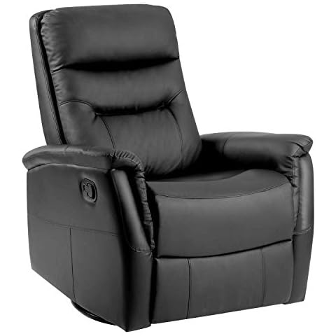 360°Swivel Leather Recliner Armchair Reclining Sofa Padded Ergonomic Comfort Manual Reclining Chair Rocking Chair Lounge Chair for Home Living Room, Easy to Assemble (Black) Cover