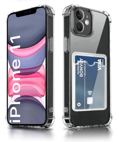 Image of WOW IMAGINE Transparent Back Cover Case for iPhone 11 | Flexible Built-in Slim Card Pockets Wallet | 360 Camera Protection TPU | Soft Silicone Mobile Cover - Transparent