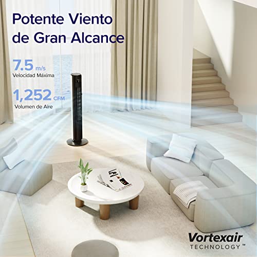Ventilador de torre Levoit LTF-F422 con la rejilla trasera desmontada para su limpieza