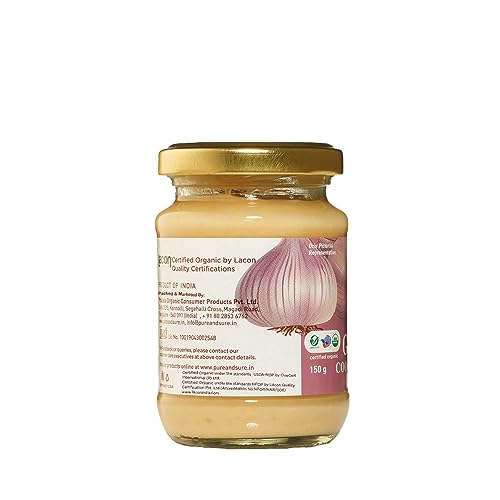 Image of Pure & Sure Organic Garlic (Lehsun) Paste 150G | 100% Fresh Lassan Chutney | Naturally Processed & Thick | Homemade Taste & Quality for Cooking | No Additives & Chemical