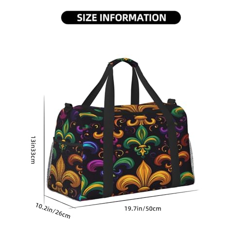 Duffle Bag Colorful Mardi Gras Fleur De Lis Travel Duffel Bags for Men Women with Adjustable Strap Carry on Gym Bag Overnight Weekender Bag3