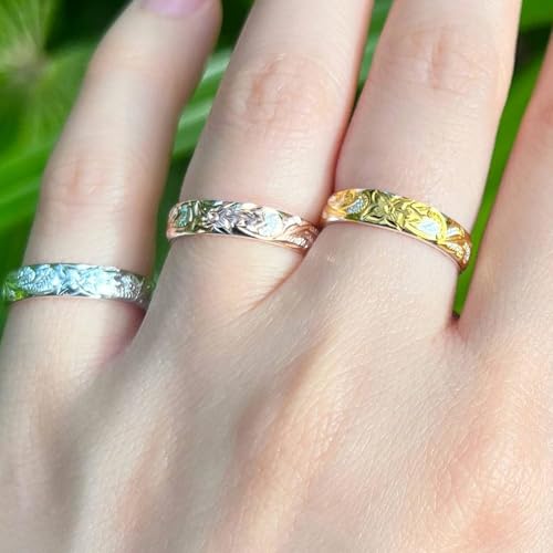 Aloha Jewelry Company 925 Sterling Silver 4mm Hawaiian Princess Plumeria Flower Scroll Ring Stackable Wedding Engagement Band, Nickel Free Hypoallergenic for Sensitive Skin, Gift Box Included3