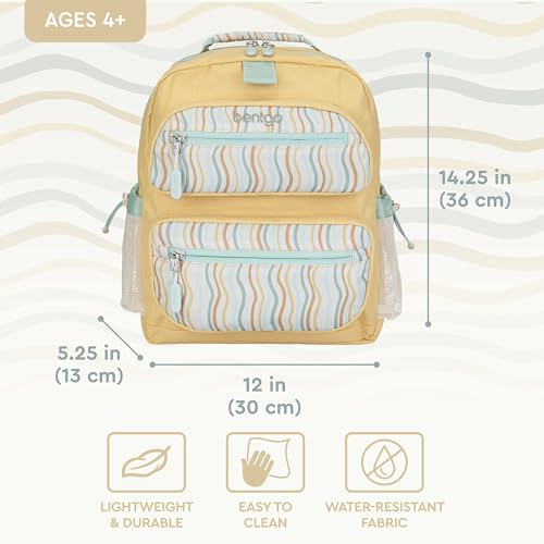 Image of Bentgo Kids Backpack (Whimsy & Wonder Collection) - Lightweight 14'' for School, Travel & Daycare - Ideal for Kids 4+, Durable & Water-Resistant, Roomy Interior, Loop for Lunch Bag (Wavy)