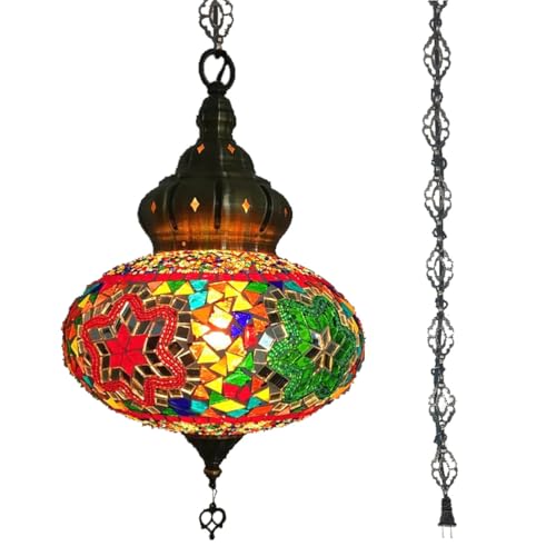 Suspension en mosaïque fait à la main, luminaire de plafond marocain orange 10" sans câblage