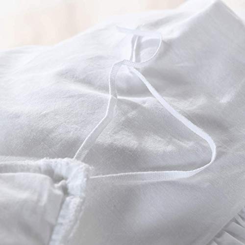 Image of QSH White Ruffle Duvet Cover Queen Washed Cotton Farmhouse Shabby Boho Chic Bedding Comforter Quilt Cover 3 Pieces Vintage Aesthetic French Country Queen Bed Set Extra Soft Breathable