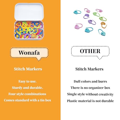 Image of Wonafa 80 Pcs Metal Stitch Markers,4 Styles Colorful Crochet Stitch Markers with Storage Box for Crocheting Clothing Tag DIY Craft Project (Mix 4 Color-80Pcs)