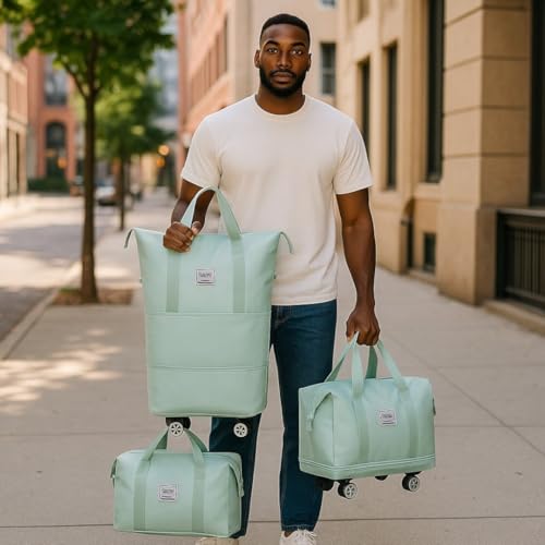 Image of Yatee Foldable Trolley Travel Bag with Wheels for Women & Men, Expandable Rolling Duffel Bag, Large Capacity Lightweight Luggage, Waterproof Carry Tote with Detachable Wheels for Travel