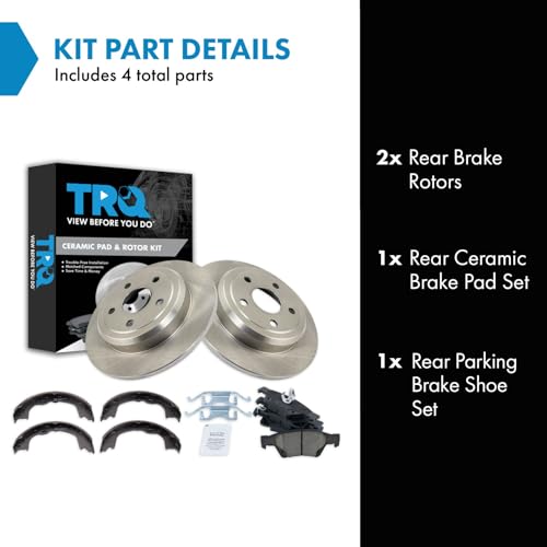 Image of TRQ Rear Brake Pad and Rotor Set Ceramic Solid Rotors Parking Shoe Compatible with 2011-2019 Dodge Durango Jeep Grand Cherokee
