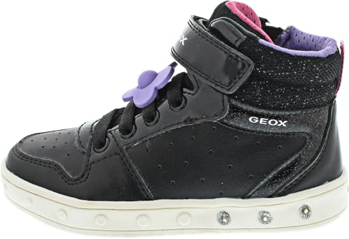 Geox J Skylin Girl B Sneaker, Black/Fuchsia, 29 EU