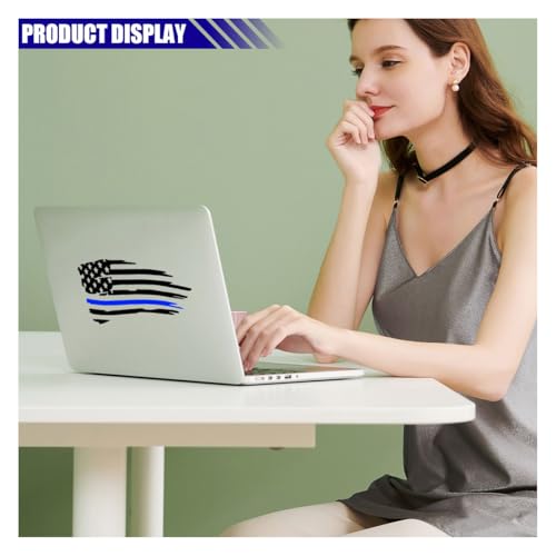 Image of American Flag Sticker Decal, Waterproof Vinyl Police Badge Decal, Thin Blue Line Sticker Support Police Law Enforcement for Cars, Trucks, Laptops, Tumblers (Black&Blue)